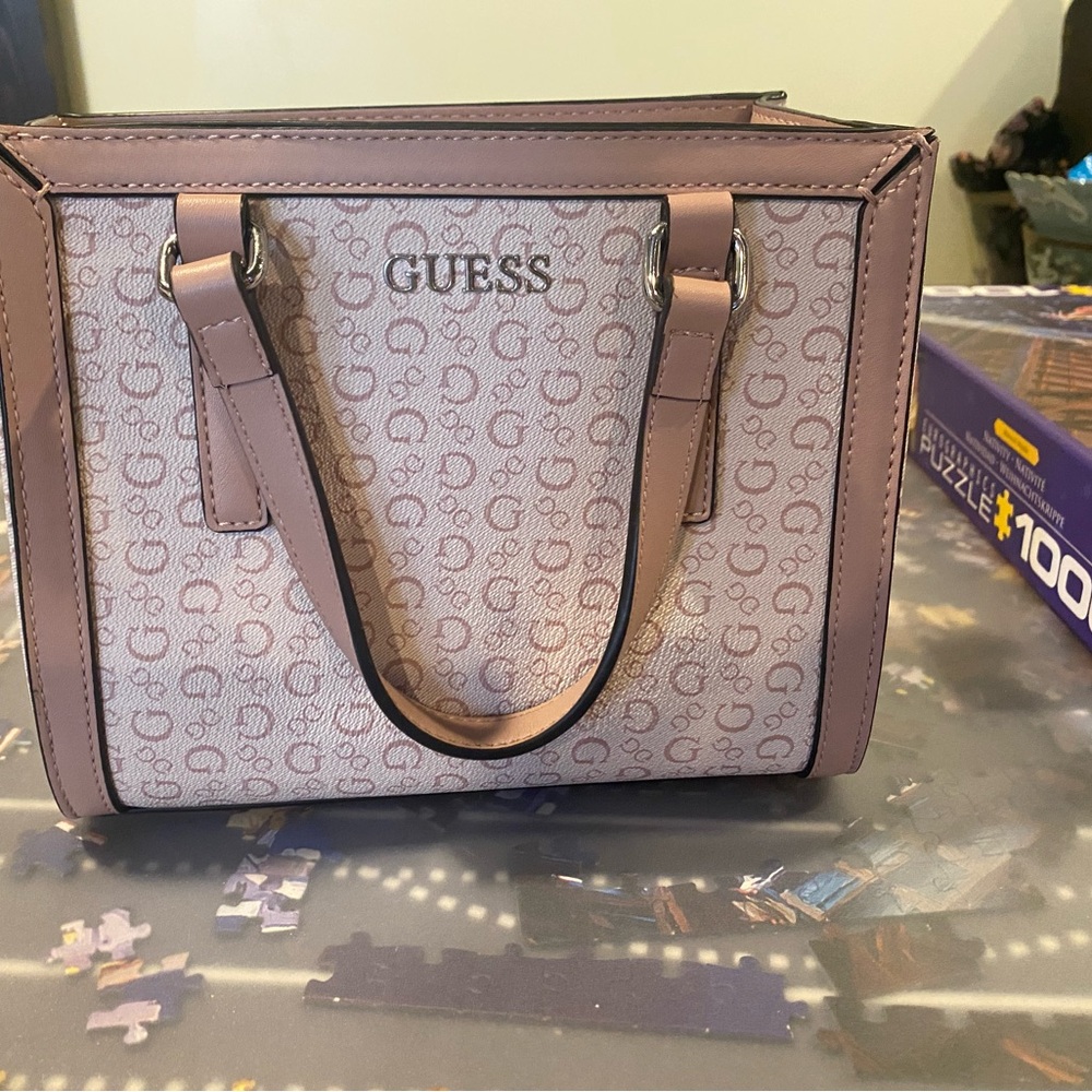 GUESS Pink and Mauve Signature Satchel